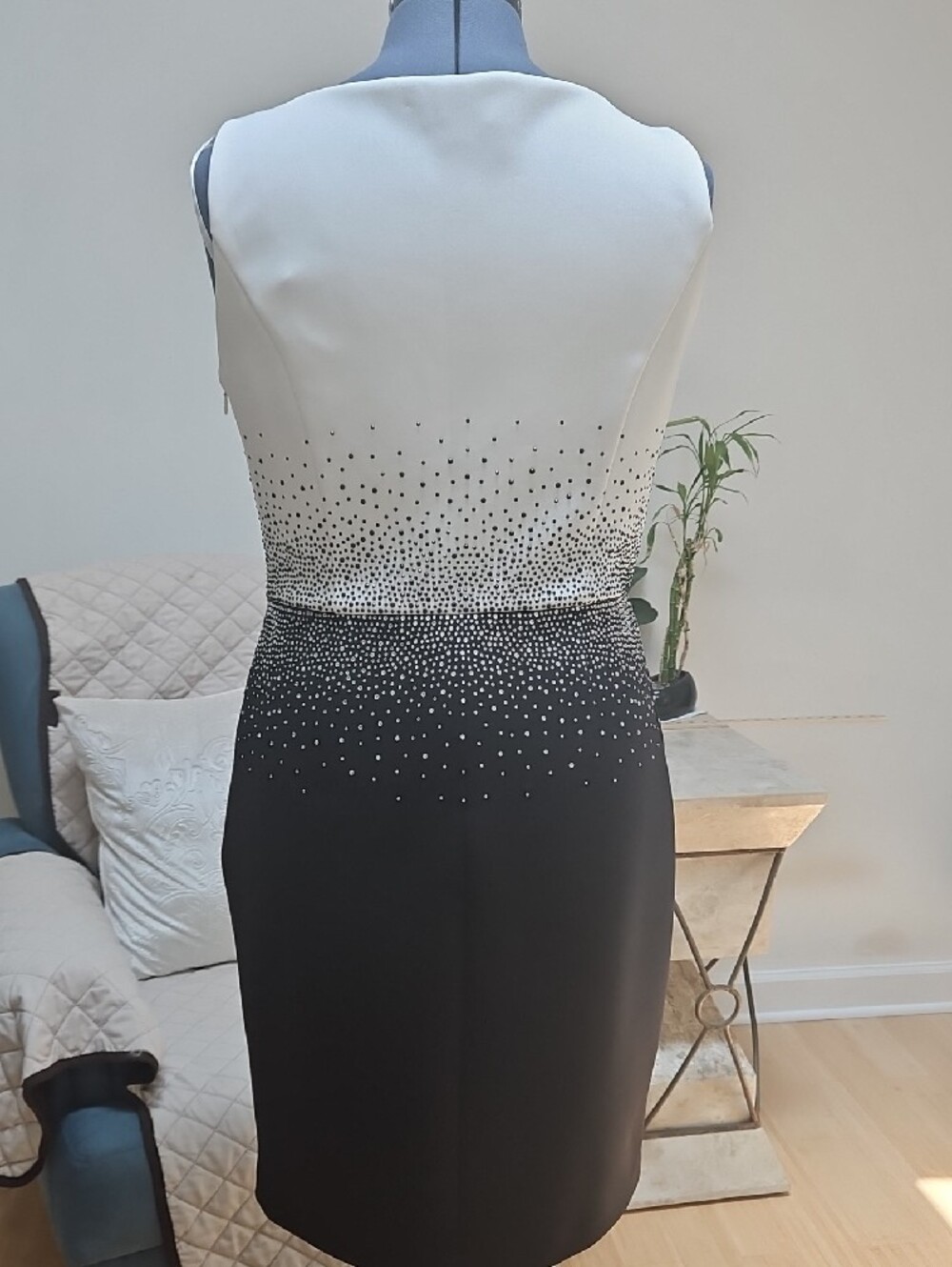 Calvin Klein Black and White Sleeveless Embellished Sheath Dress - Picture 6 of 6